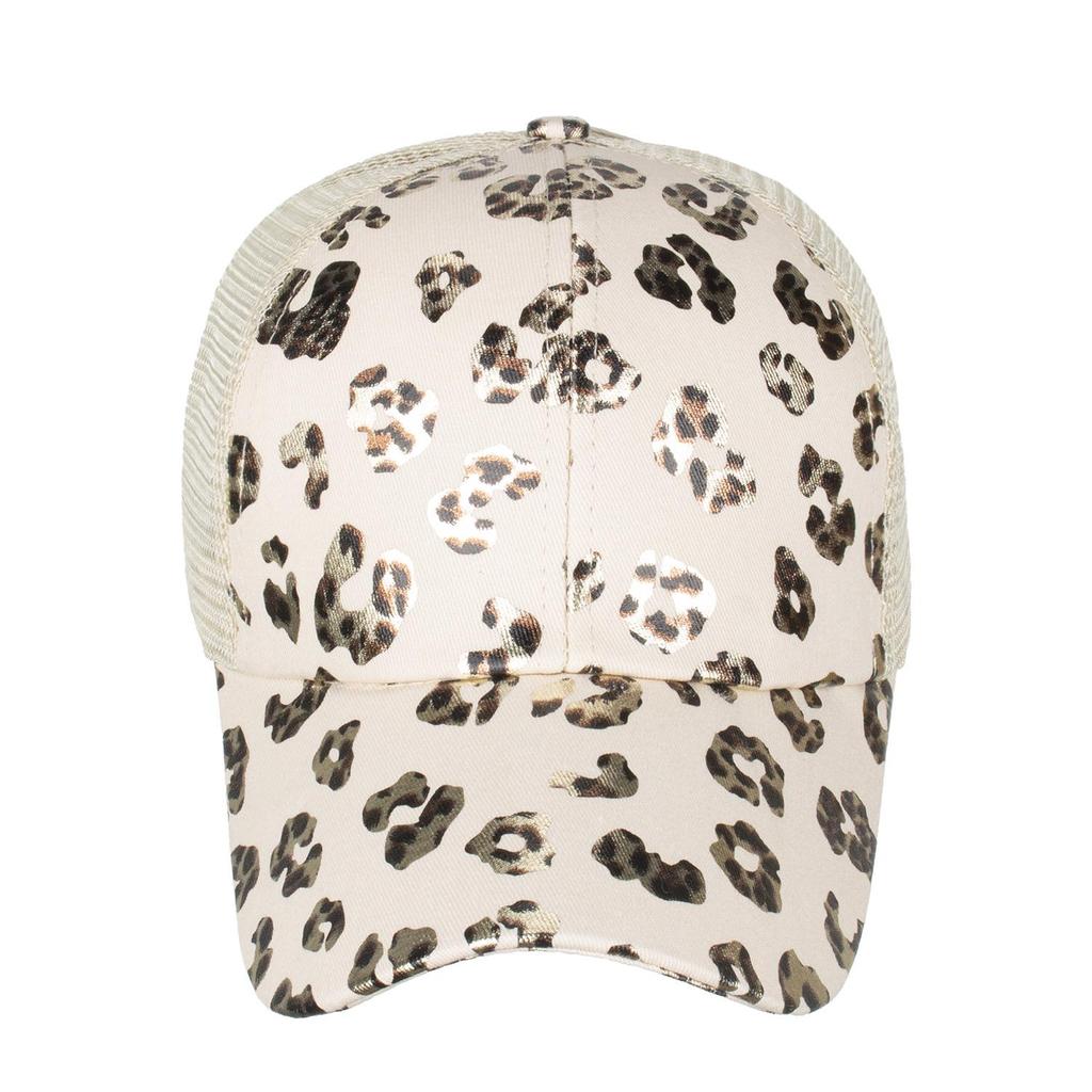 Women's Leopard Print Mesh Ponytail Baseball Cap - Duckbill Sun Hat for Spring/Summer