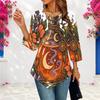 Ladies Plus Size Loose Three Quarter Sleeve Blouse Pointed Hem Breathable Casual Office Daily Top