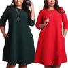 Premium Quality Plus Size Women Red Green Color Printed Round Neck Dress For All Occasions