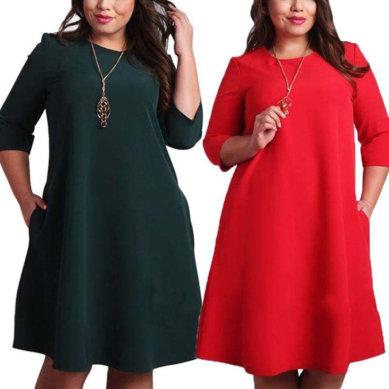 Premium Quality Plus Size Women Red Green Color Printed Round Neck Dress For All Occasions