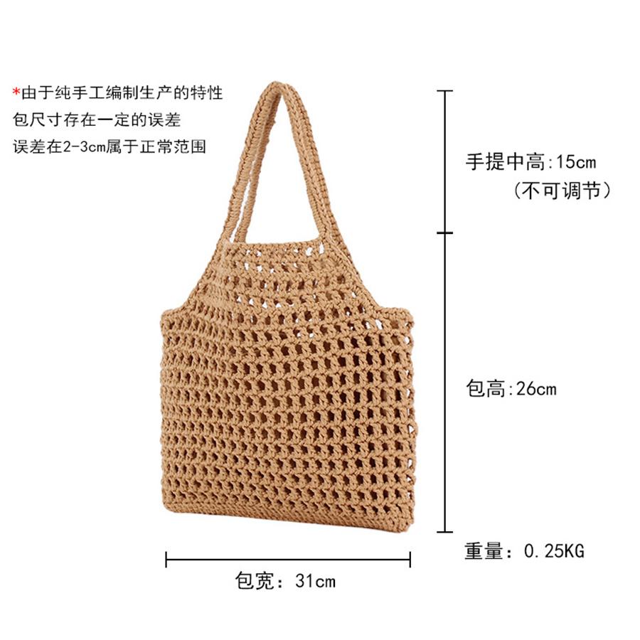 Women Hollow Out Clutches Top-handle Bag Hand-woven Shoulder Bag with Cott Thread Summer Beach Shopper Satchel Female Handbags