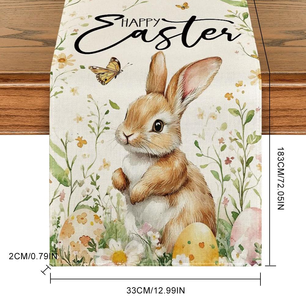 Easter Bunny Eggs Butterfly Floral Linen Table Runner Holiday Party Decor Spring Kitchen Dining Table Runner Easter Decorations