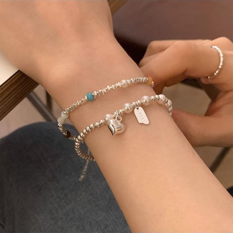 VENTFILLE 925 Sterling Silver Love Heart Pearl Bracelet for Women Girl Bead Letter Lucky Versatil Jewelry Gift Dropshipping