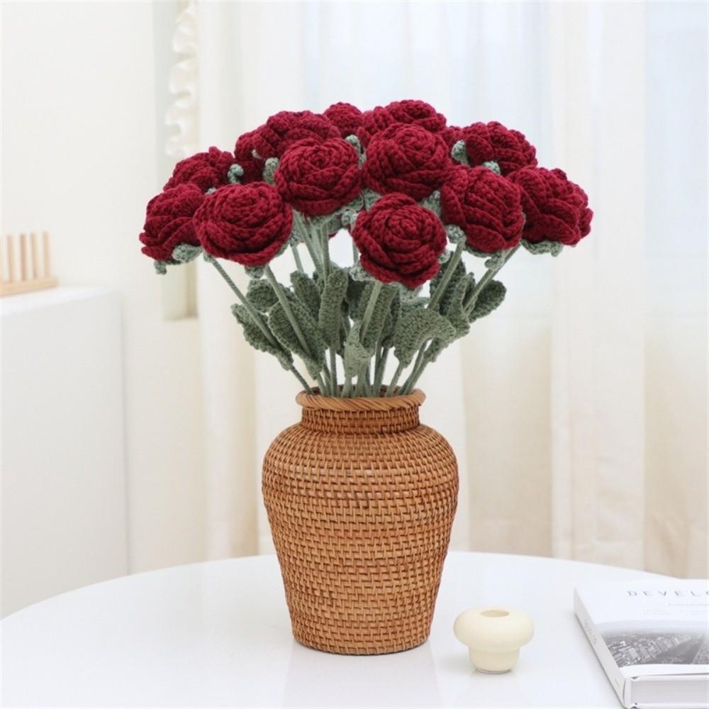 1/5/9pcs Hand Knitted Fake Rose Flowers Crochet Woven Rose Flower Bouquet  Mother's Day
