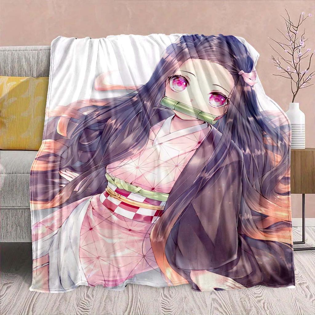 Demon Slayer Anime Flannel Blanket - Soft Warm Perfect for Sofa, Bedding Camping Travel Office Home Decor -QJY