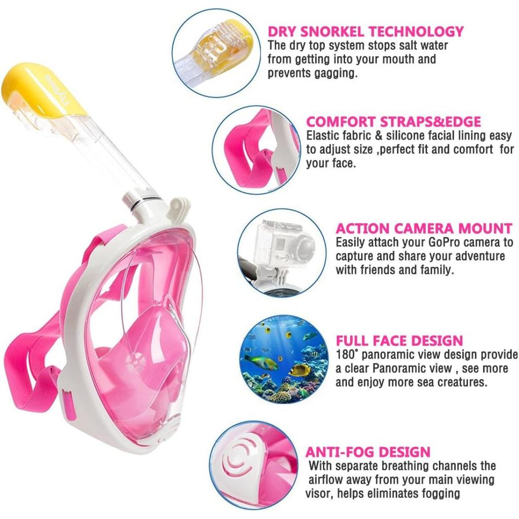 Masque De Snorkeling Plein Visage Pliable, Vue Panoramique 180°, Neuf