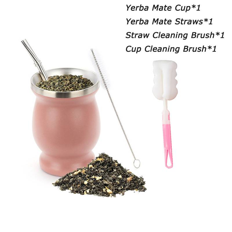 230ML 304 Stainless Steel Mate Cup Double Wall 8oz with Bombillas and Cleaning Brush Double Walled Tea Cup Set