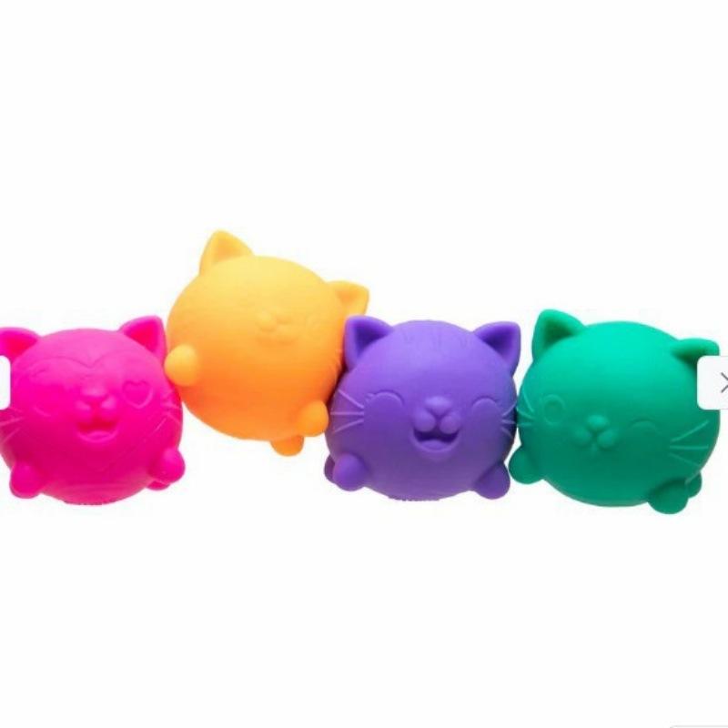 Schylling Needoh Cute Mini Cat 4-Pack Squishy Toys, Sensory Squeeze Toy, Stress Relief & Vent Fidget Toy, Kids