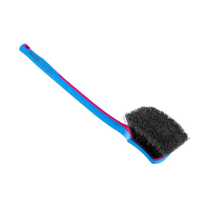 Soft Bristle Wheel Brush with Long Handle, Wide Head and Hanging Hole for Tire Cleaning, Wheel Care and Vehicle Washing