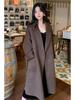 Petite Women's Mid-Length Camel Wool Coat - Loose Double-Faced Cashmere with Tie-Waist for Autumn and Winter.
