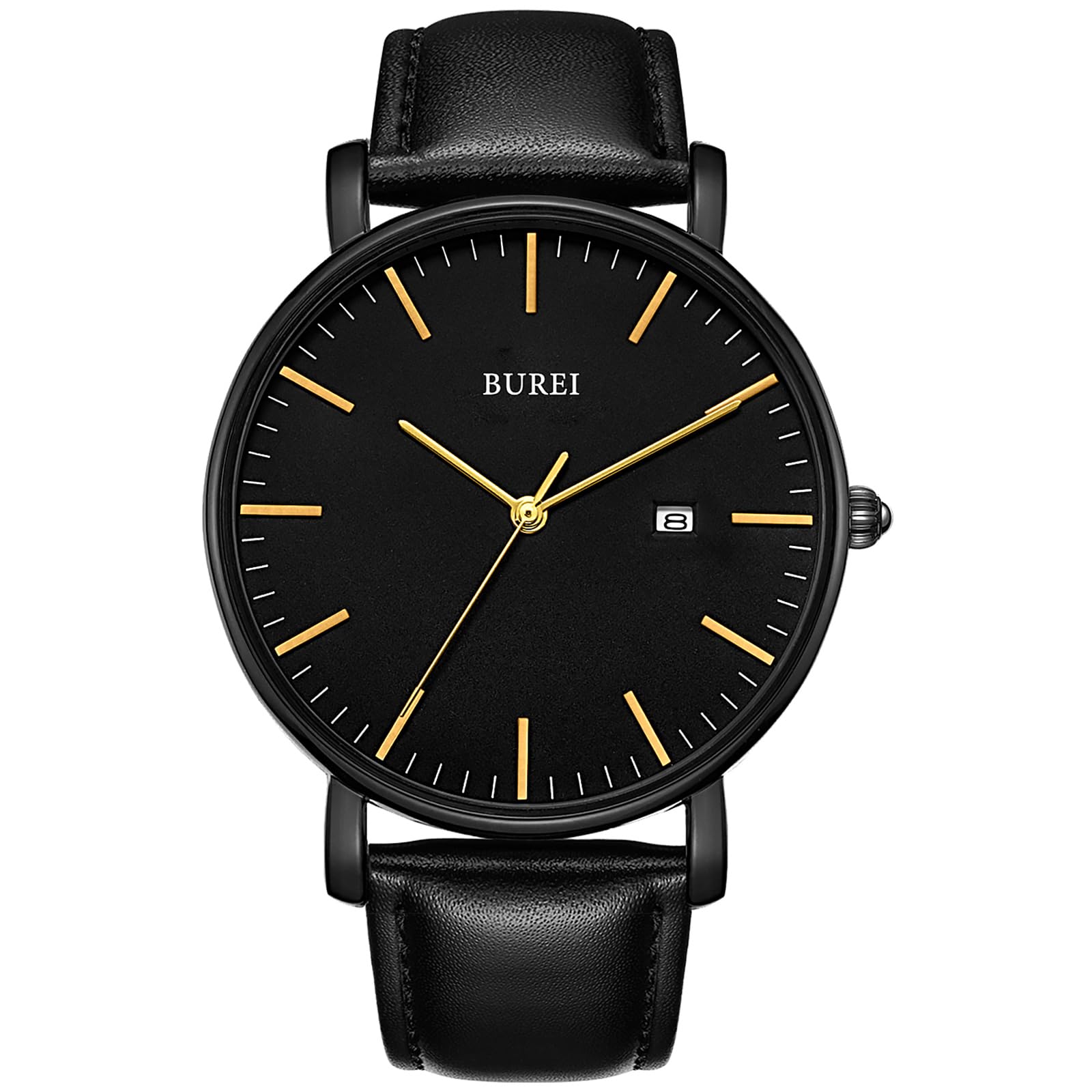 

BUREI Men s Analog Quartz Watch with Date Display, Waterproof, Popular, Simple, Stylish, Commuter Watch with Leather Strap (Black, Black, Leather)
