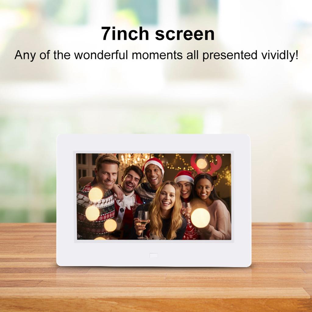 7Inch 1024*600HD Digital Photo Picture Frame Alarm Clock Player Album Remote Control White