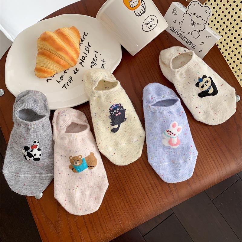 Women's Summer Thin Cotton Cartoon Animal Yarn Low Top Shallow Mouth Invisible Non Slip Heel Socks