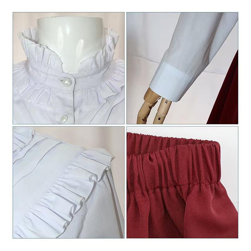Vestido victoriano renacentista vintage, conjunto de camisa con cuello alto fruncido y falda, adecuado para cosplay, fiestas de té y eventos temáticos
