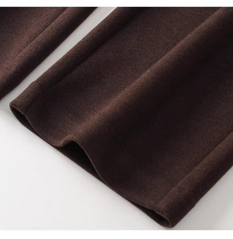 Beige Woolen Micro-Flare Pants for Women - Autumn/Winter 2024 Collection, Slimming Thick Cashmere for Petite Sizes.
