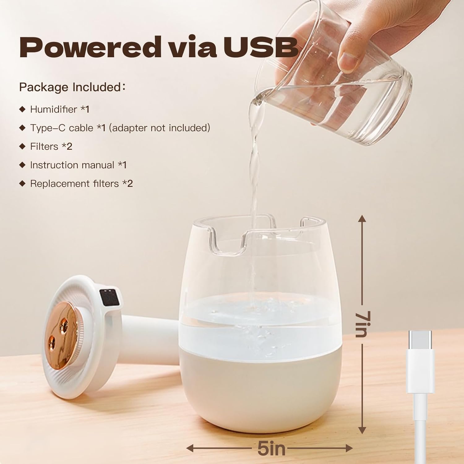 

Double Spray Air Humidifier, 2L Quiet Cool Mist for Bedroom, Office, Car – Digital Display, 3 Mist Modes, Night Light United States