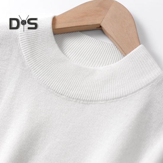 Women Sweater Half High Collar Half Sleeve Knitting Tops Solid Color Slim Fit Sweater Tops Commuting Street Wear