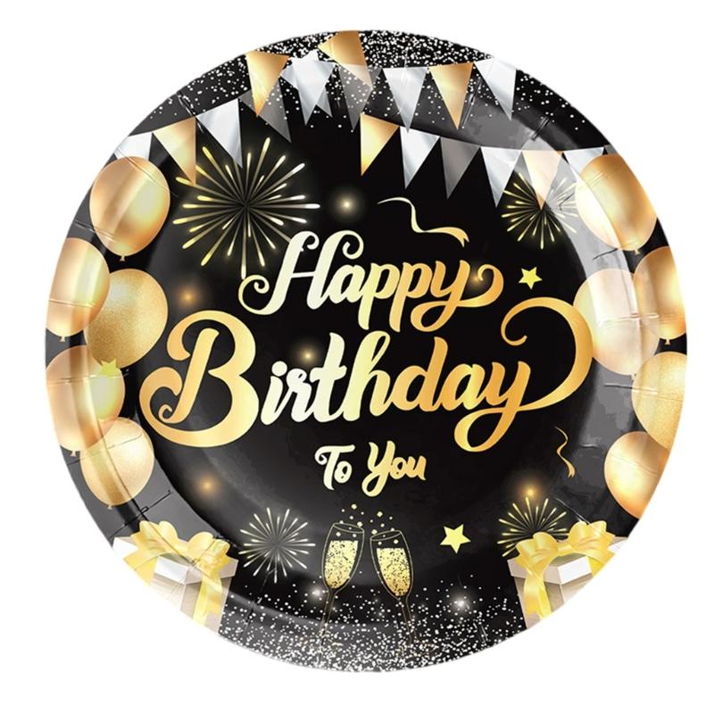 Disposable Party Supplies Black Gold Brilliants Theme Food Safe Ink Printing For Indoors Outdoor Gatherings