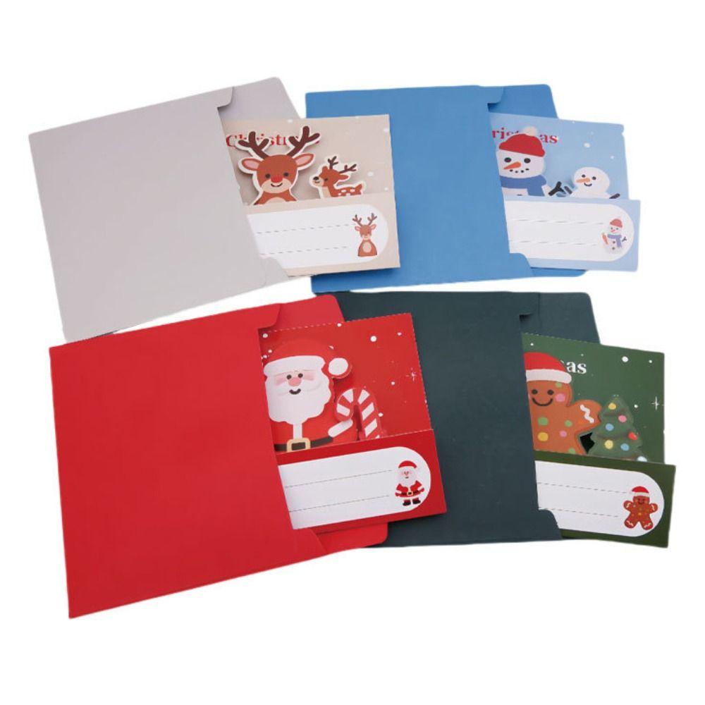 4Pcs Handmade Christmas Greeting Cards Stickers With Envelopes DIY Xmas Card Folding Design Cute Pop Up Christmas Gift Card
