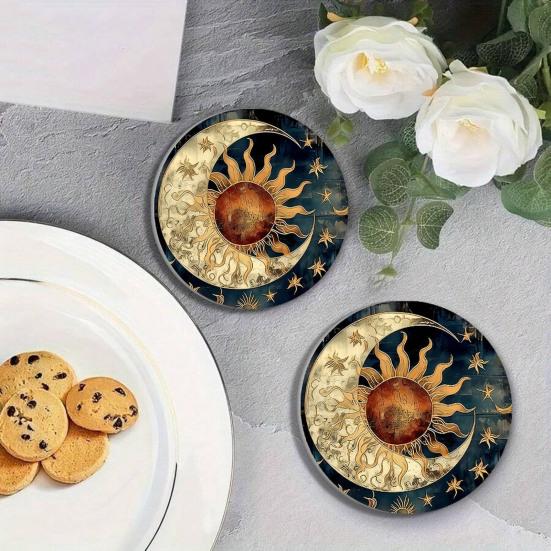 Huaqianguhh 2PCS Car Coasters, Decorative Silicone Non-Slip Auto Accessories, Reusable Stain-Resistant Thermal Pads, for Home Bar Kitchen