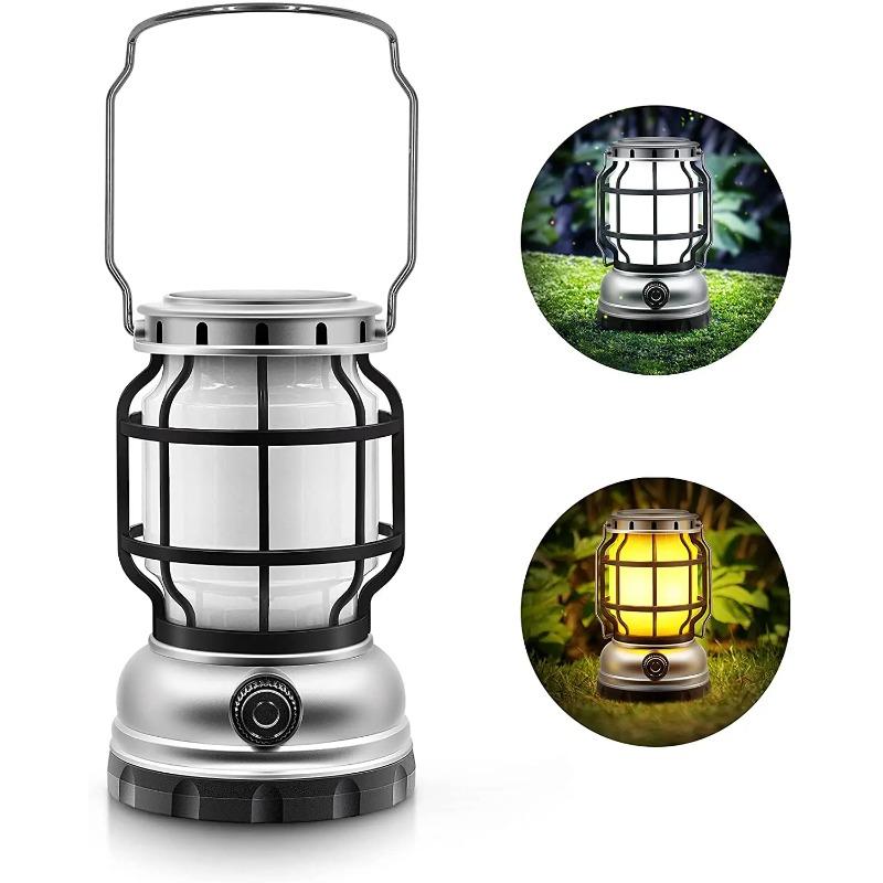Solar Lantern Waterproof Camping Lantern Rechargeable Camping Light with Emergency Power Bank Flickering Flame Hanging LED Light