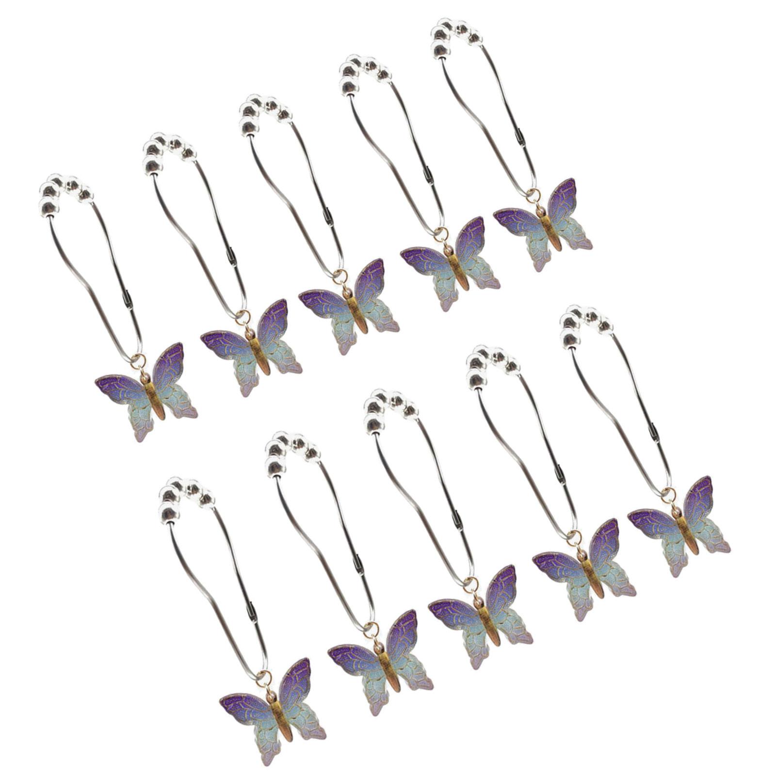

Colorful Acrylic Butterfly Shower Curtain Hooks 10Pcs Rustproof Smooth Gliding Metal Rings for Elegant Bathroom Decors синій