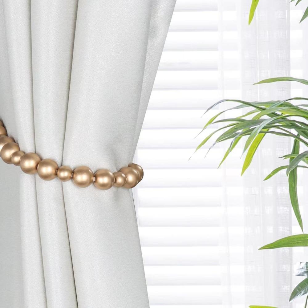 

2PCS Wood Beads Wood Beads Curtain Tie Handmade Easy To Install Decorative Curtain Holder Farmhouse Style Minimalist Curtain Tie