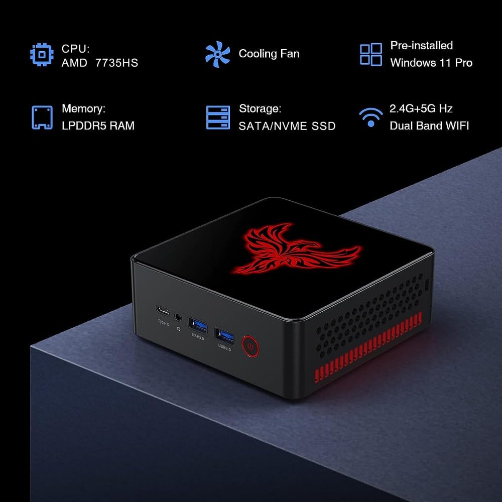 GZBOX Mini PC Mały komputer z systemem Windows 11 Pro wyposażony w procesor AMD Ryzen 7 7735HS Mały komputer 8 GB DDR5 500 GB NVME calowy dysk twardy SATA Konsola do gier Mini komputer 4K 3