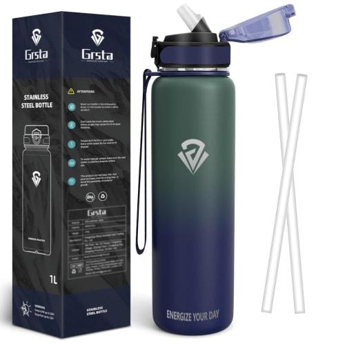 

Eliciya 1 Liter Water Bottle with Straw, Lightweight, Keeps Cold or Hot, Stainless Steel, Vacuum Insulated, Easy to Clean, Wide Mouth, One-Touch, Spor