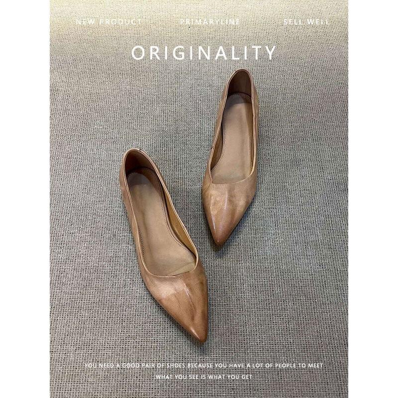 Super Soft Sheepskin~ Genuine Leather Pointed Tip Temperament Single Shoes Women's Shoes Light Mouth Commuting Shoes One Pedal French Simple 