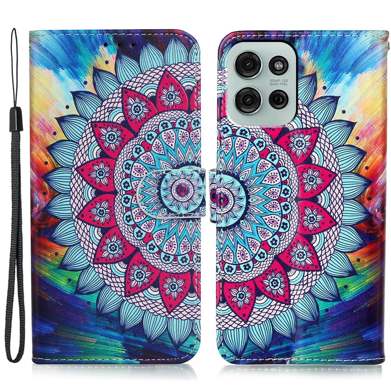 

For Motorola Moto G75 5G Case Pattern Leather Wallet Phone Cover with Card Holder Mandala Flower