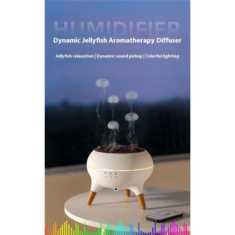 Silent atomized aromatherapy and exhalation circle jellyfish colorful atmosphere light birthday gift voice-controlled humidifier technology