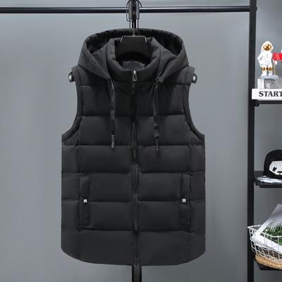 Unisex Cotton Waistcoat Hooded Stand Collar Drawstring Sleeveless Zipper Placket Vest Coat