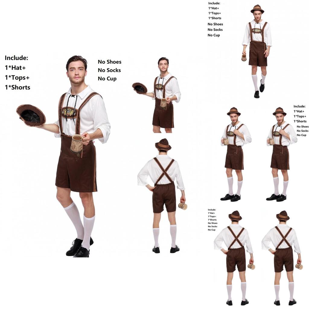 Stylish Men Oktoberfest Clothing Cosplay Costume Featuring Solid Shirt And Suspenders