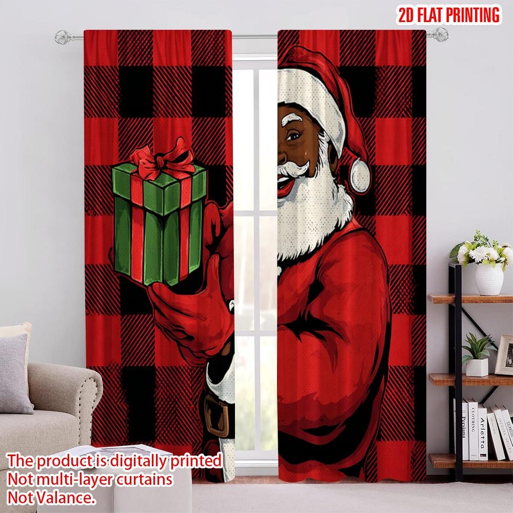

2pcs,2D plane printing Creative Curtains Black Santa Claus Durable Polyester (without rod) Holiday Perfect for Bedroom & Living 52.50 × 116.00 cm 2 pcs