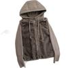 High-end fake two-piece knitted splicing sleeves fluffy hooded short jacket women's small warm cotton clothes trendy