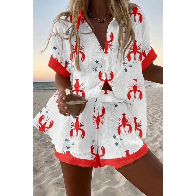 1116 spring and summer European and American fashion women's clothing printed loose shorts short-sleeved shirts cartoon POD fixed