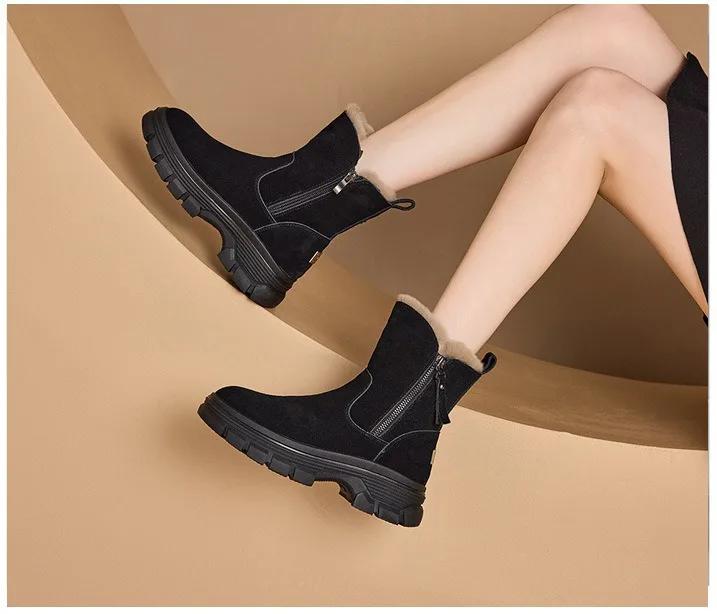 Fashion Women's Furry Edge 2024 Autumn and Winter New Item Solid Color Side Zipper Thick Sole Anti Slip Warm Cotton Shoes Snow Boots