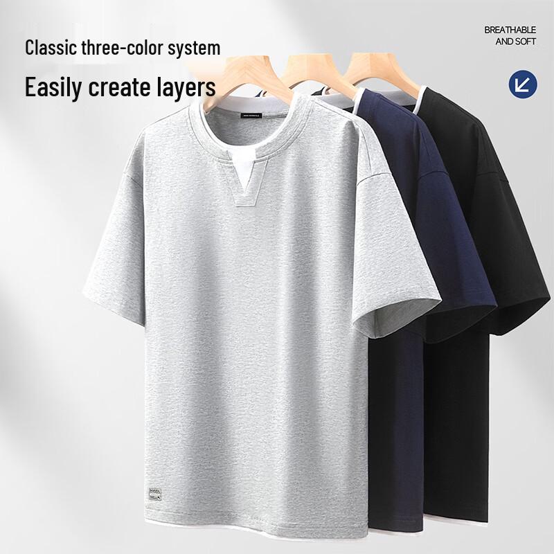 Mark Fairwhale Men's V-Neck Faux Two-Piece Short Sleeve T-Shirt