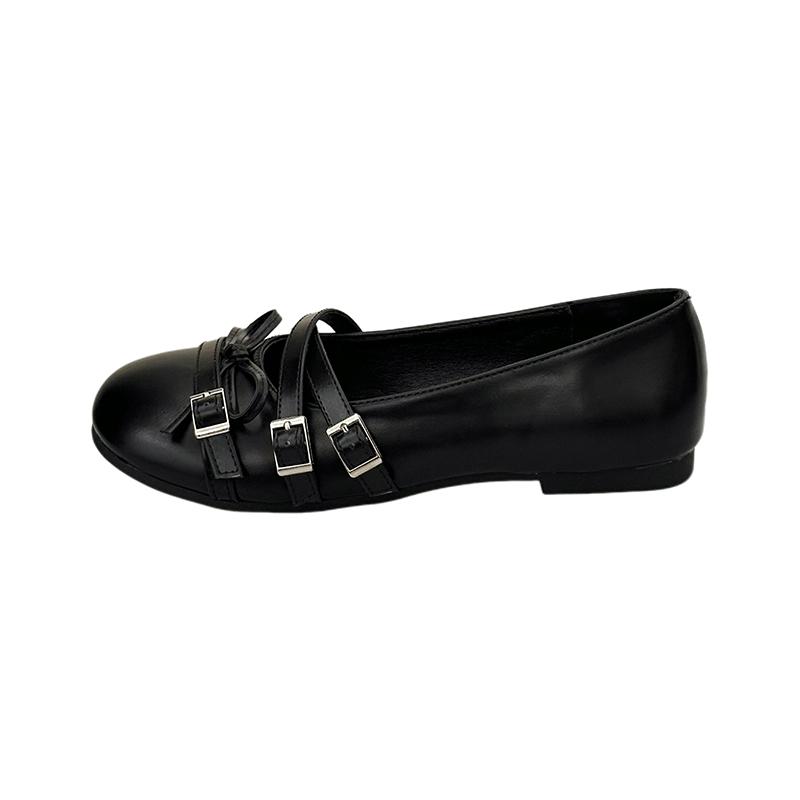 

Fashion Bow Metal Button Mary Jane Shoes Women s Round Toe Shallow Mouth Slip-on Soft Sole Ballet Single 40 чорний