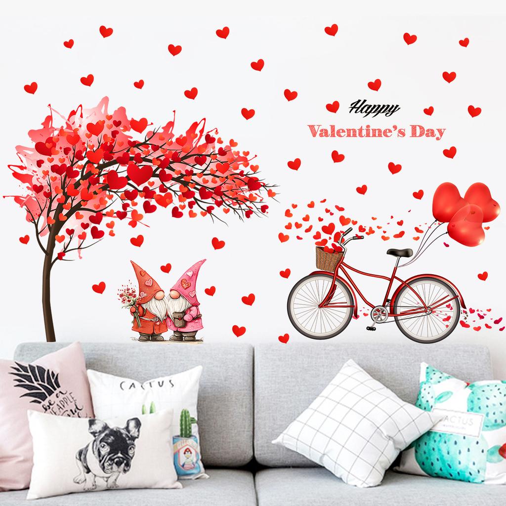 Valentine's Day Red Heart Dwarf Bicycle Living Room Creative Decorative Self-Adhesive Wall Decal