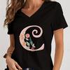 Cartoon Alphabet Flower Graphic Tee Womens Clothing Pink Flower Alphabet Gift Tshirt FeUnisex Vintage 26 Initials Flower Tshirt