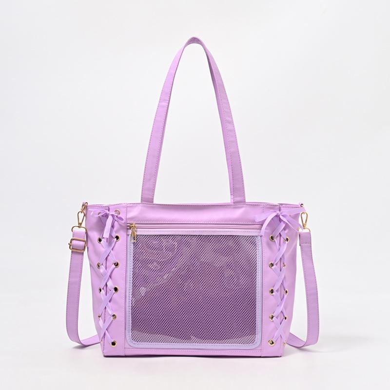 

Japanese Style Soft Leather Ribbon Ita Bag - Large Capacity, Transparent Anime-Inspired Single Shoulder for Women and Girls Bag only (no strap) фіолетовий