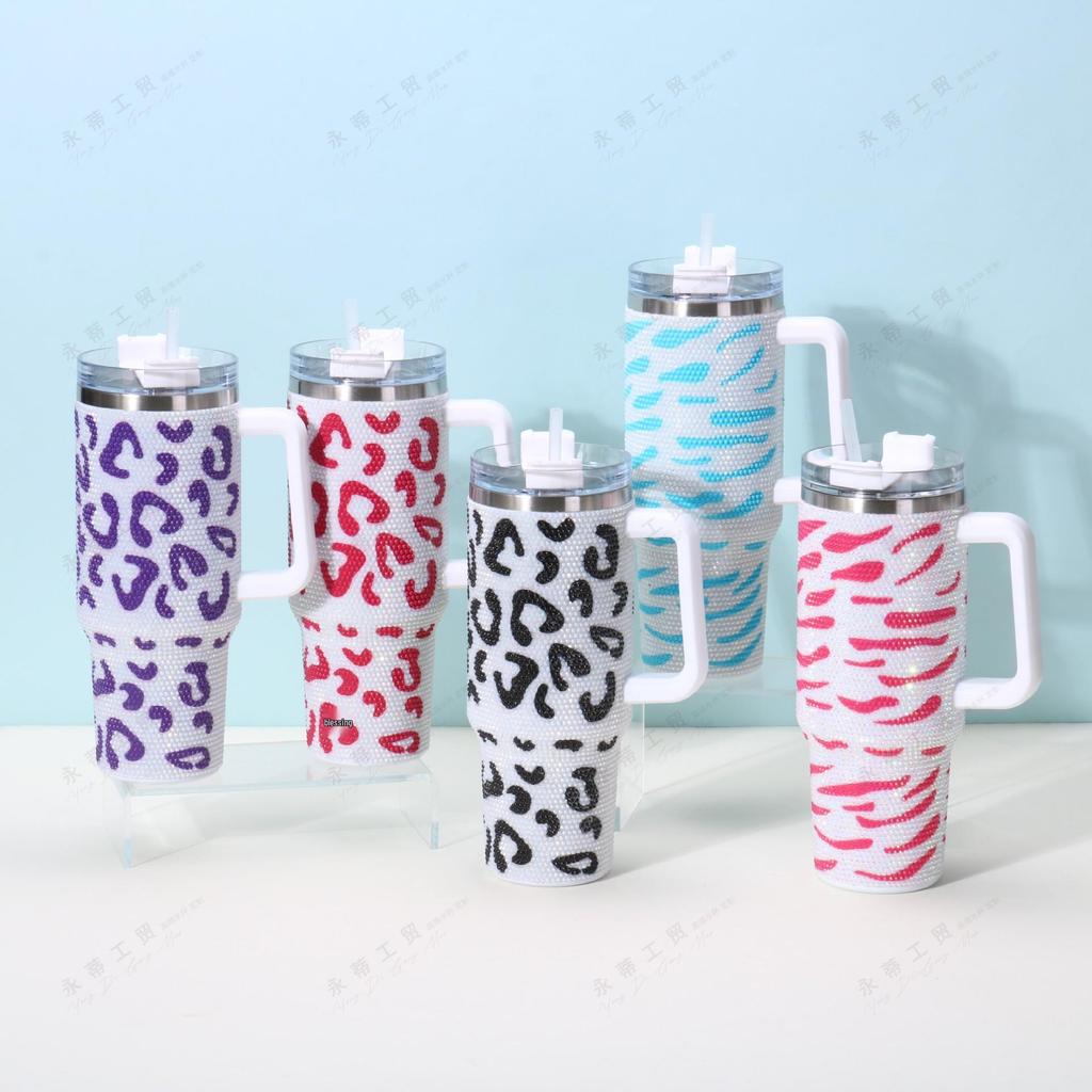 Rhinestone 40oz Stainless Steel Insulated Car Cup with Handle