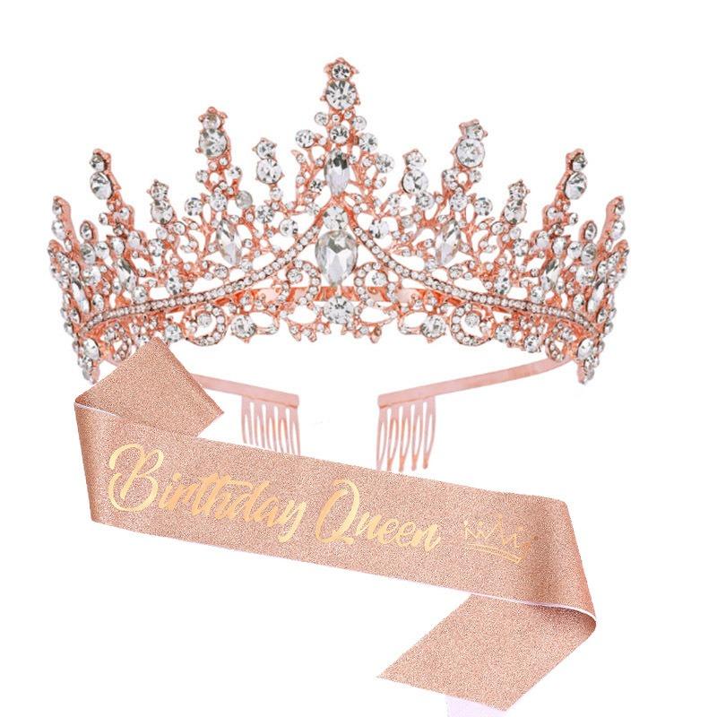 Birthday Party Decor Prop Crown Glitter Shoulder Strap Birthday Sash Set Festive Fun Essential