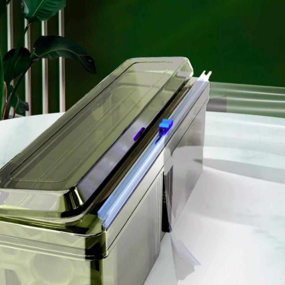 Plastic Cling Wrap Dispenser Refillable Universal Cling Film Cutter Box with Suction Cups Aluminum Foil Film Dispenser Wax Paper