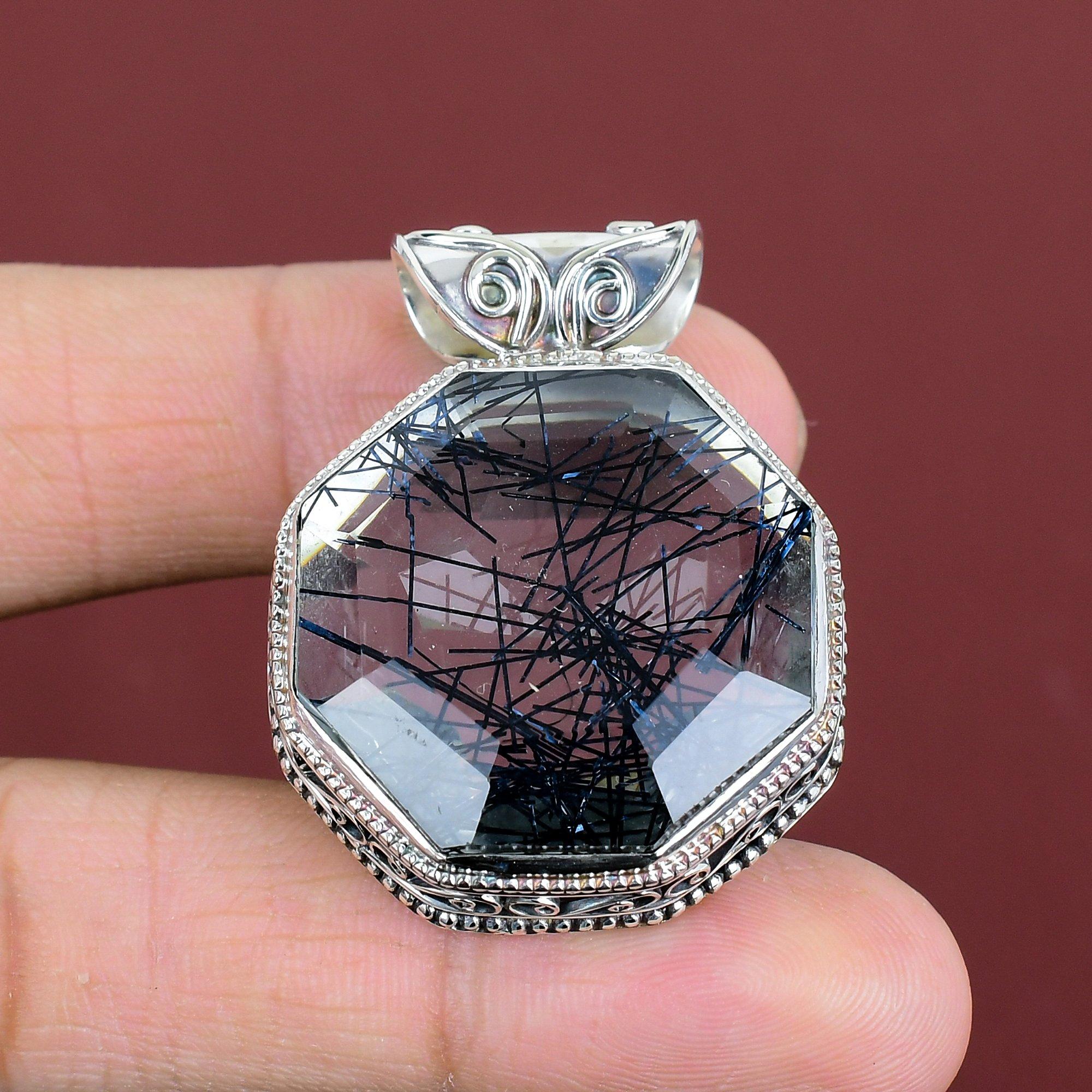 

Faceted Black Rutile Pendant Vintage Gemstone Pendant 925 Sterling Silver Pendant Elegant Jewelry Handmade Brand New Pendant Gifts For Wife
