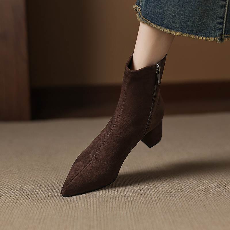 Krazing Pot Flock Pointed Toe Thick Heels Chelsea Boots Size 43 Zip Beauty Lady Women Ankle Boots