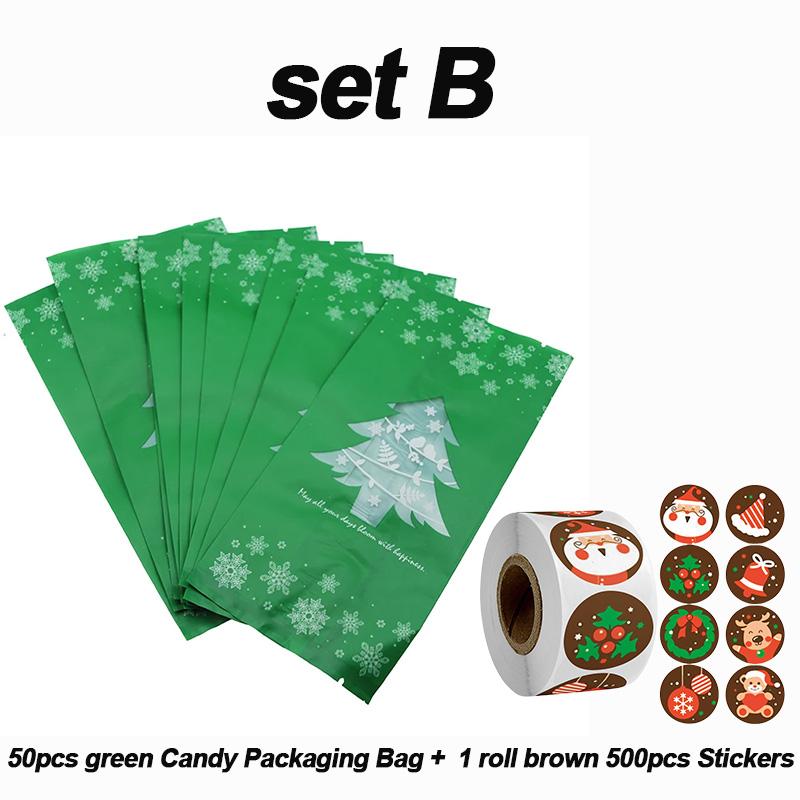 50 Stück Schneeflocke Weihnachtsbaum Geschenktüten Frohe Weihnachten Backverpackungstasche Süßigkeitenboxen 500 Stück Runde Aufkleber Weihnachten Dekorationen