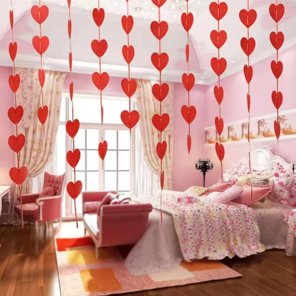 20-160pcs Red Hearts Felt Garland Valentines Day Heart Hanging String Garland for Wedding Anniversary Birthday Party Supplies